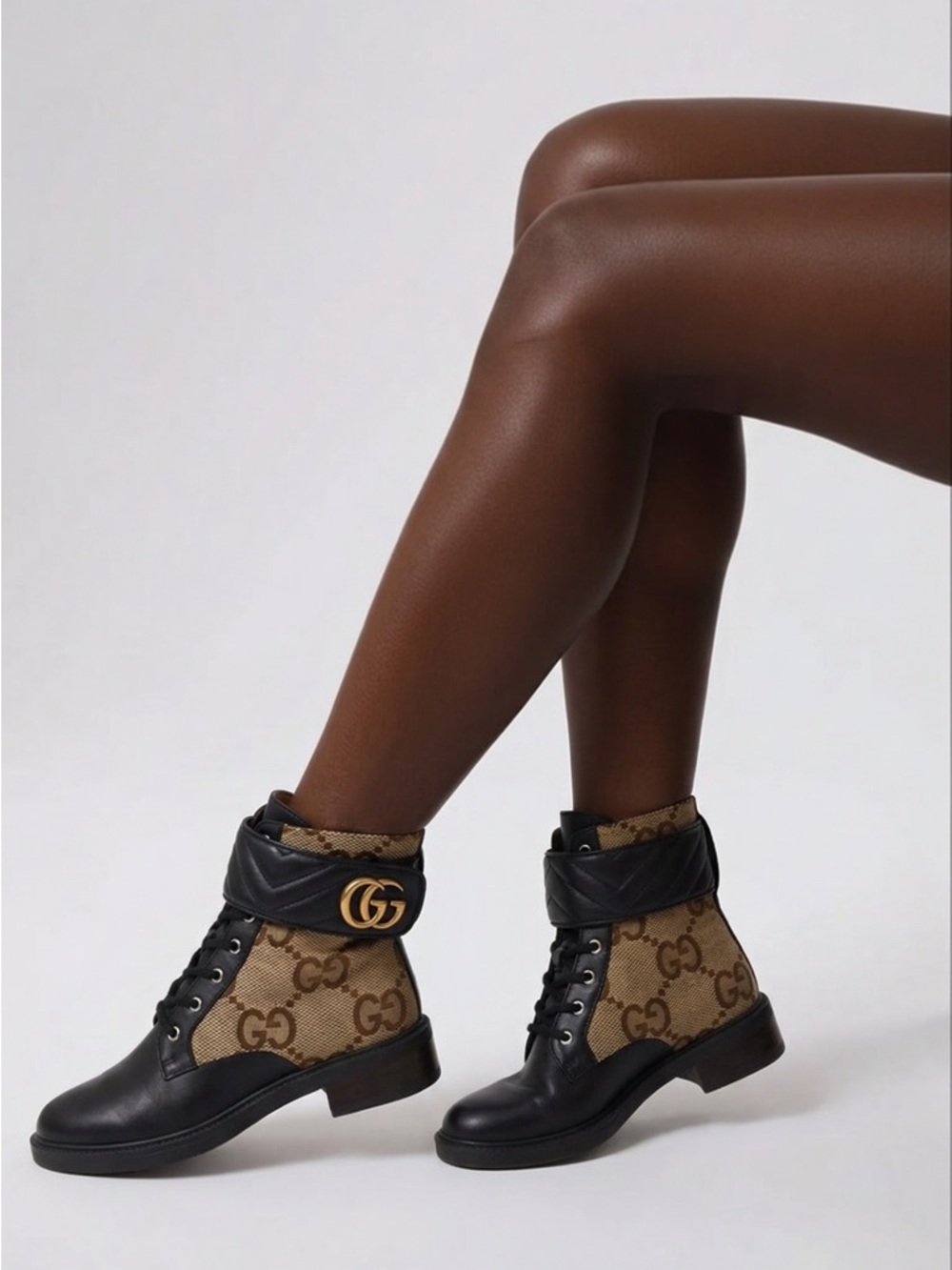 Designer Monogram Combat Boot - Black/Tan